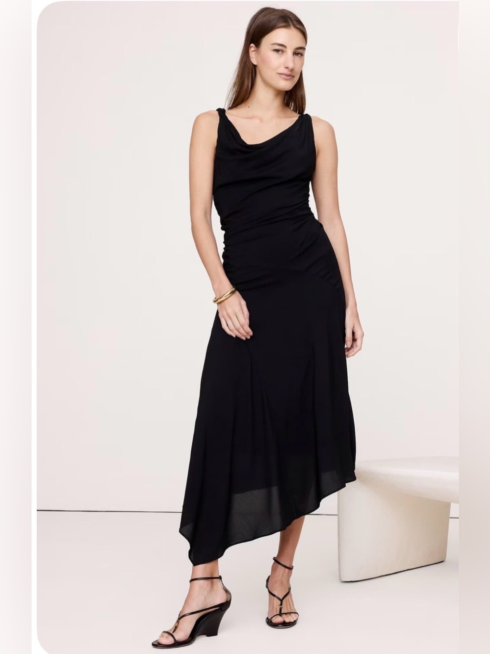 NWT Banana Republic Crepe Twist Shoulder Black Dress Sz 18.